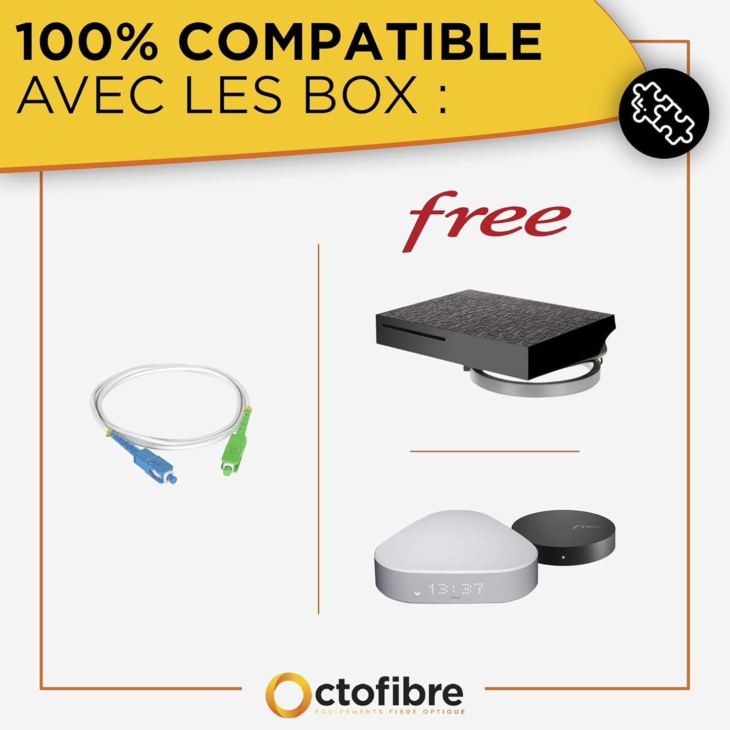 Octofibre - Cavo in fibra ottica Freebox - Rinforzato con schermatura in Kevlar - Estensione/schema in fibra ottica - SC APC a SC UPC - Garanzia di 10 anni 