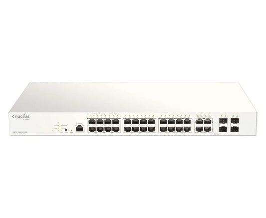 24 PORTS POE/POE+ +4 COMBO GE/SFP BUDGET POE 370w 1 AN DE LICENCE OFFERT NUCLIAS CLOUD