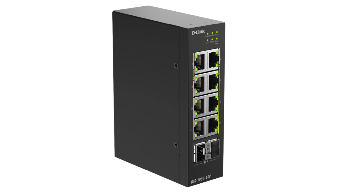 SWITCH INDUSTRIEL 8 PORTS GIGA POE+ BUDGET 240W 2 ports SFP - Format Rail-DIN - TEMP -40 a 75