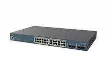SWITCH POE 24xGbE + 4xSFP L2 185W Switch 24-port GbE PoE.af/at(+) 185W 4xSFP L2 19' – vue 3