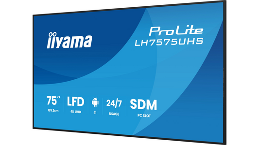 ECRAN 4K UHD 75' AFFICHAGE DYNAMIQU E 24/7 PAYSAGE + PORTRAIT module WiFi Android 11 OS