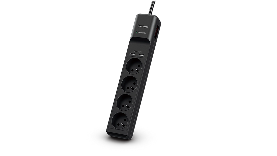 Alimentation électrique multip 4 prises fr 10A-350j 2xUSB