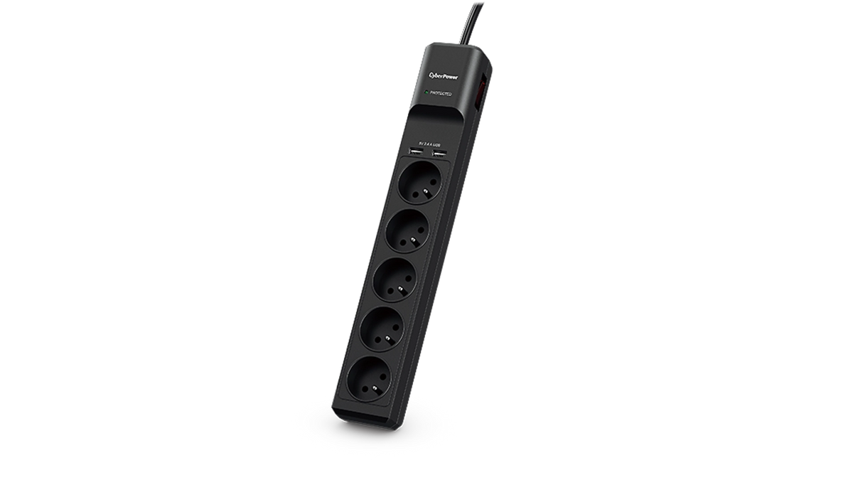 Alimentation électrique multip 5 prises fr 10A-350j 2xUSB